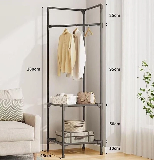 Вішалка для одягу кутова Corner Coat Rack з двома поличками 180х45х45 см - фото 4