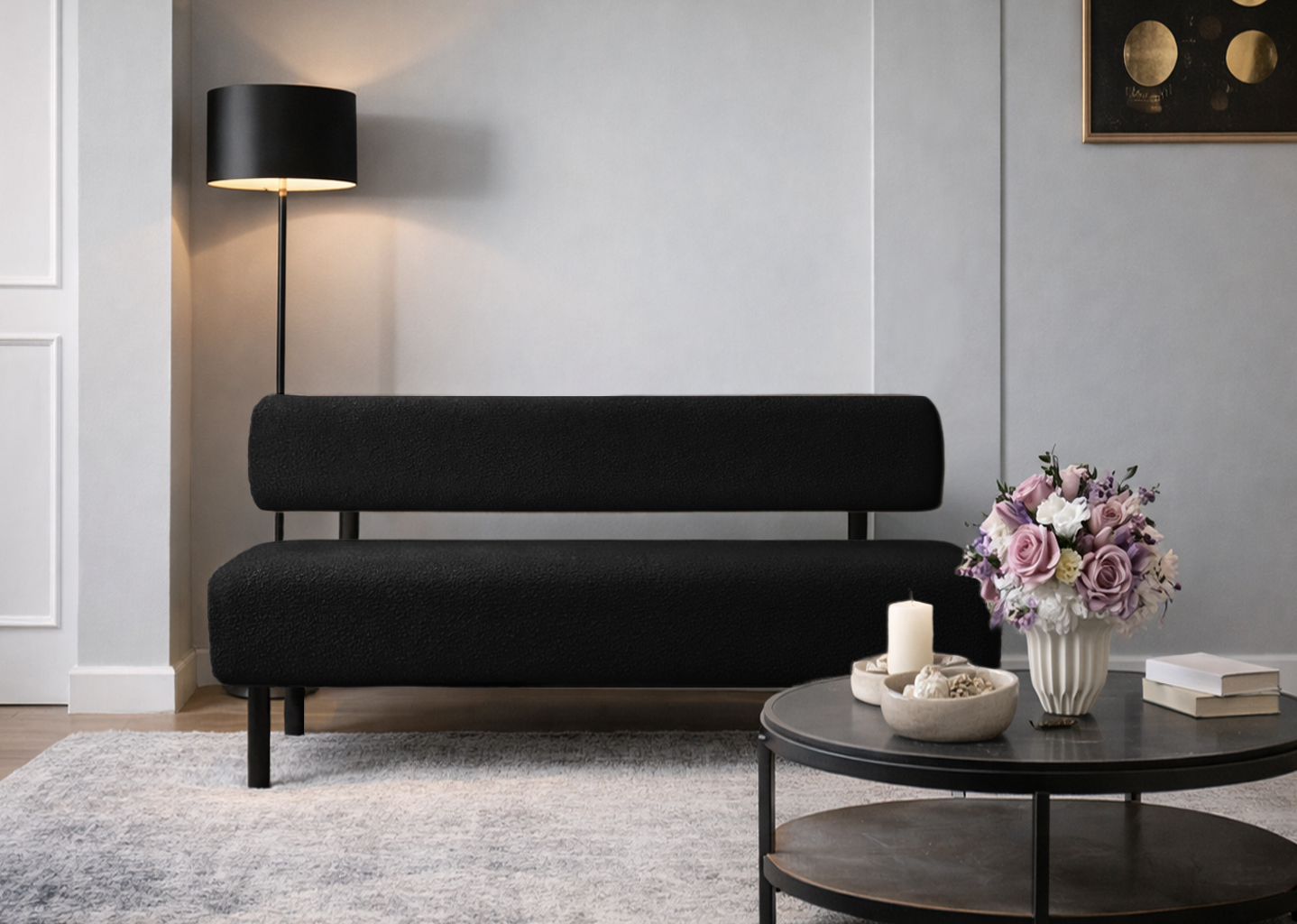 Диван Tobi Sho Люмо 1500х540х750 мм букле Alpaca Черный/99