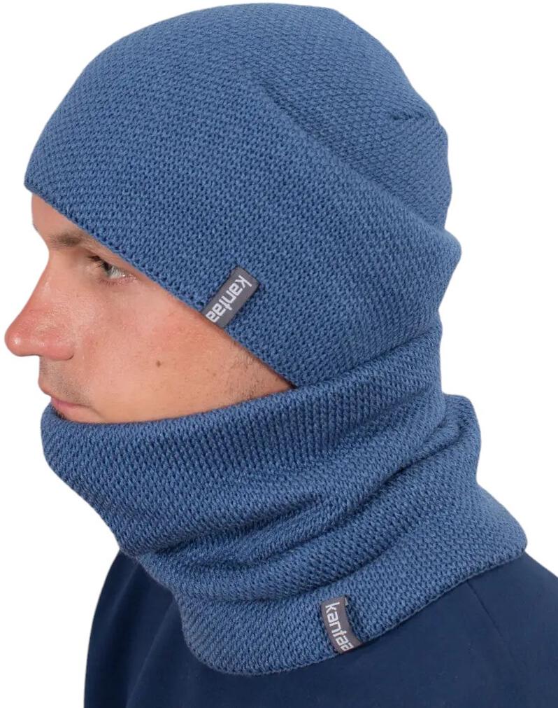 Шапка вязаная с флисовой подкладкой и снуд Джинс (2142043036)