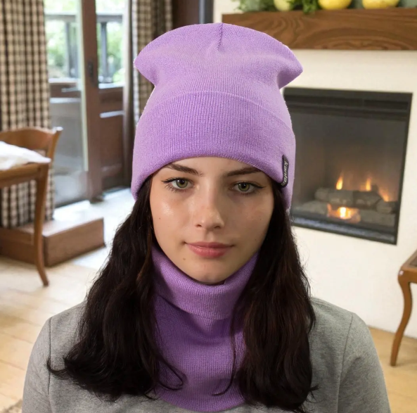 Комплект жіночий шапка/хомут One size на флісі Фіолетовий (29548739) - фото 4