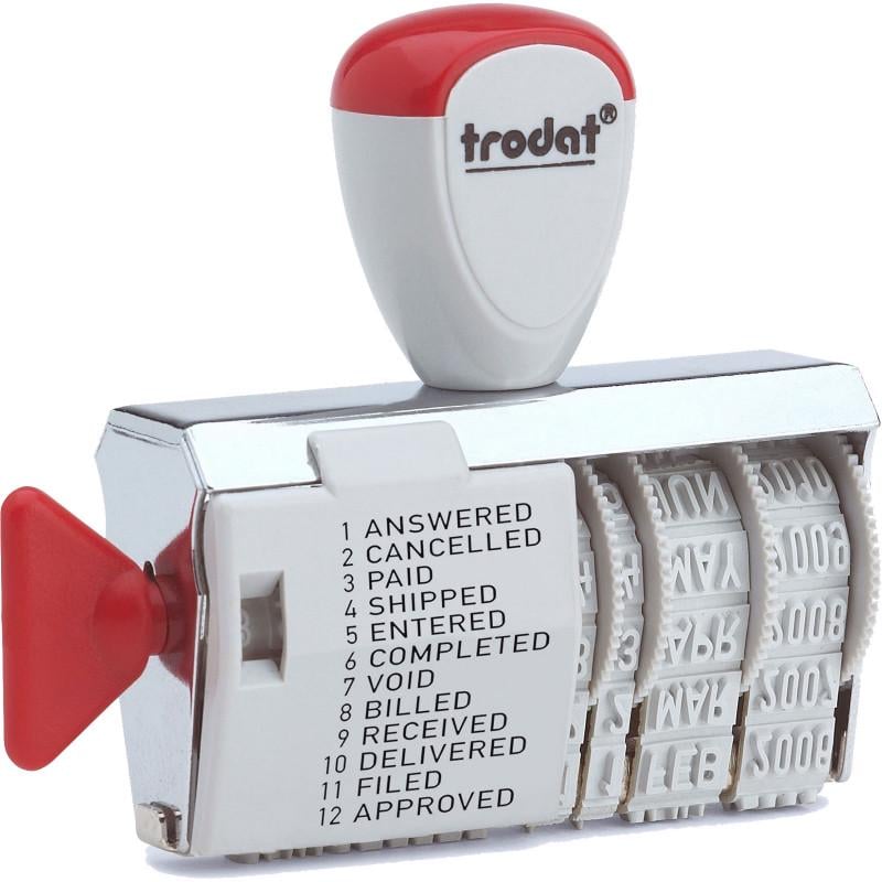 Датер ленточный Trodat пластиковый с 12-ю бухгалтерскими терминами шрифт 4 мм Серый (1117)