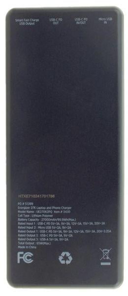Повербанк Energizer UE27062PQ 27000 mAh Black (1608655) - фото 5 Повербанк Energizer UE27062PQ 27000 mAh Black (1608655) - фото 5