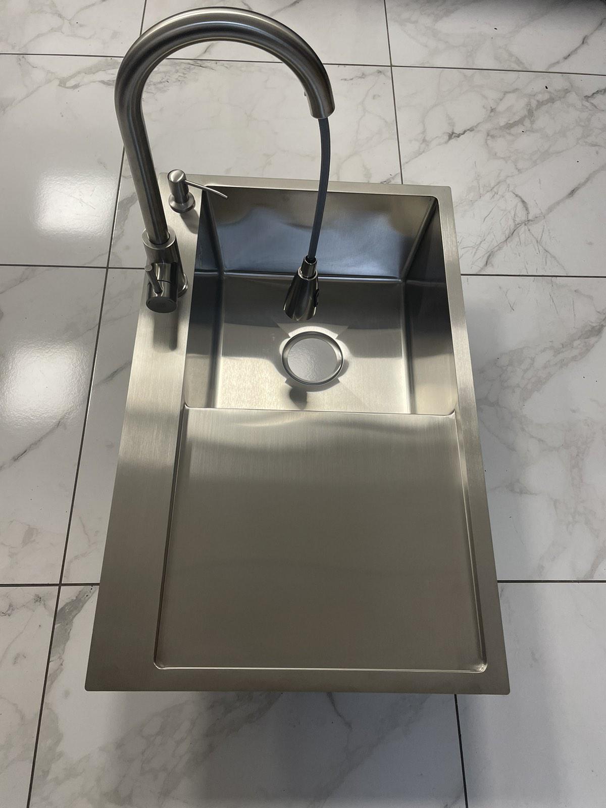 Мойка кухонная Lidz 7849BR правая Серый/смеситель-кран для кухни Aria 015FL Nickel - фото 7 Мойка кухонная Lidz 7849BR правая Серый/смеситель-кран для кухни Aria 015FL Nickel - фото 7