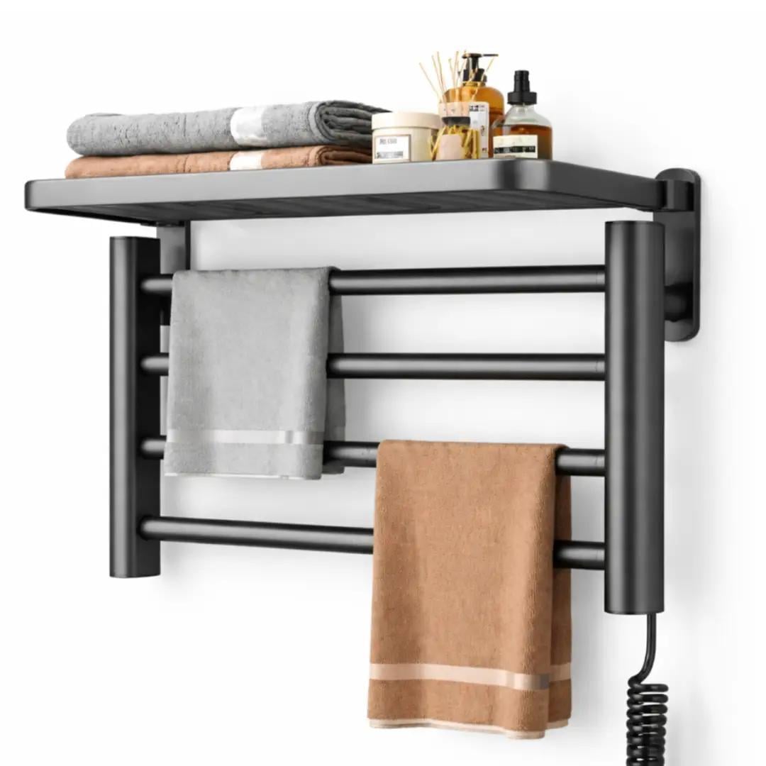 Полотенцесушитель электрический с полкой GN-9402-G 220В 80Вт 55°C 550х350х90 мм Черный (2928799009)