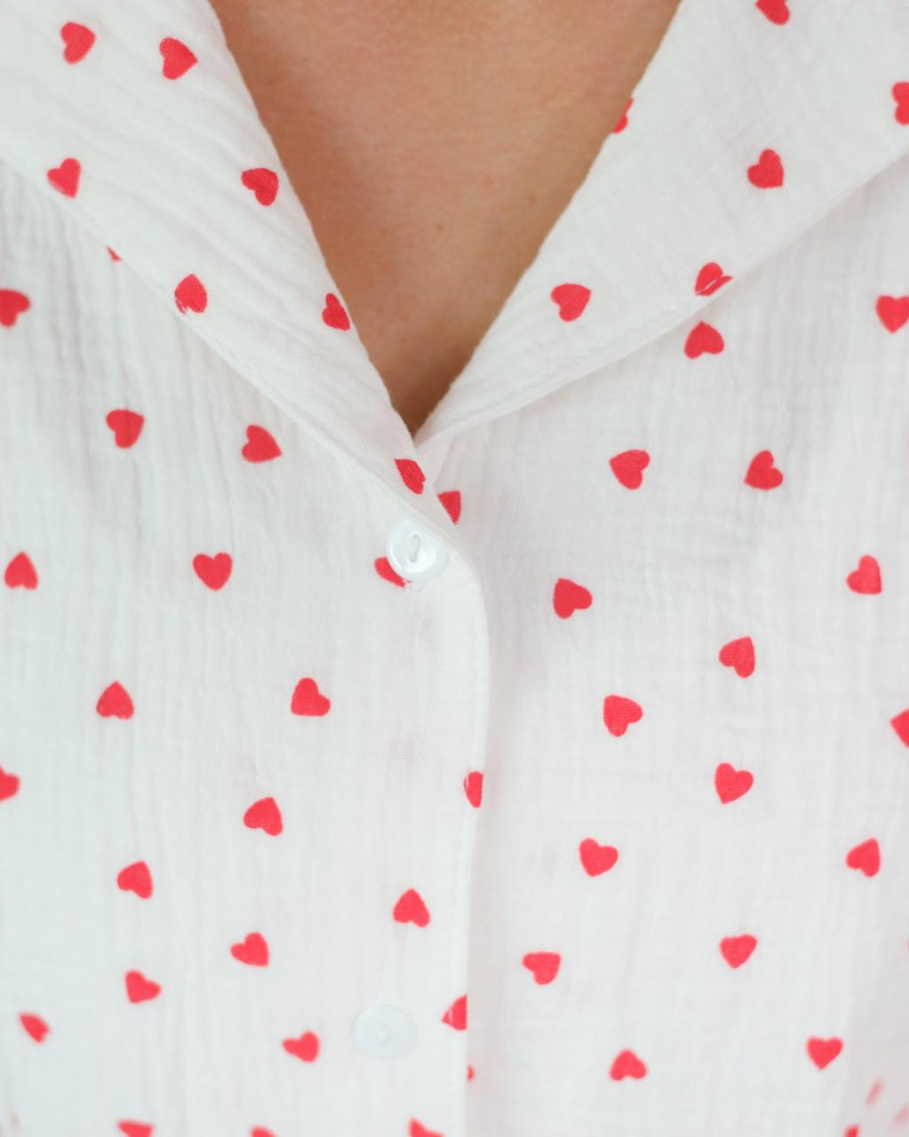 Пижама женская из муслина рубашка и шорты Красные сердца (2107417520) - фото 9 Пижама женская из муслина рубашка и шорты Красные сердца (2107417520) - фото 9