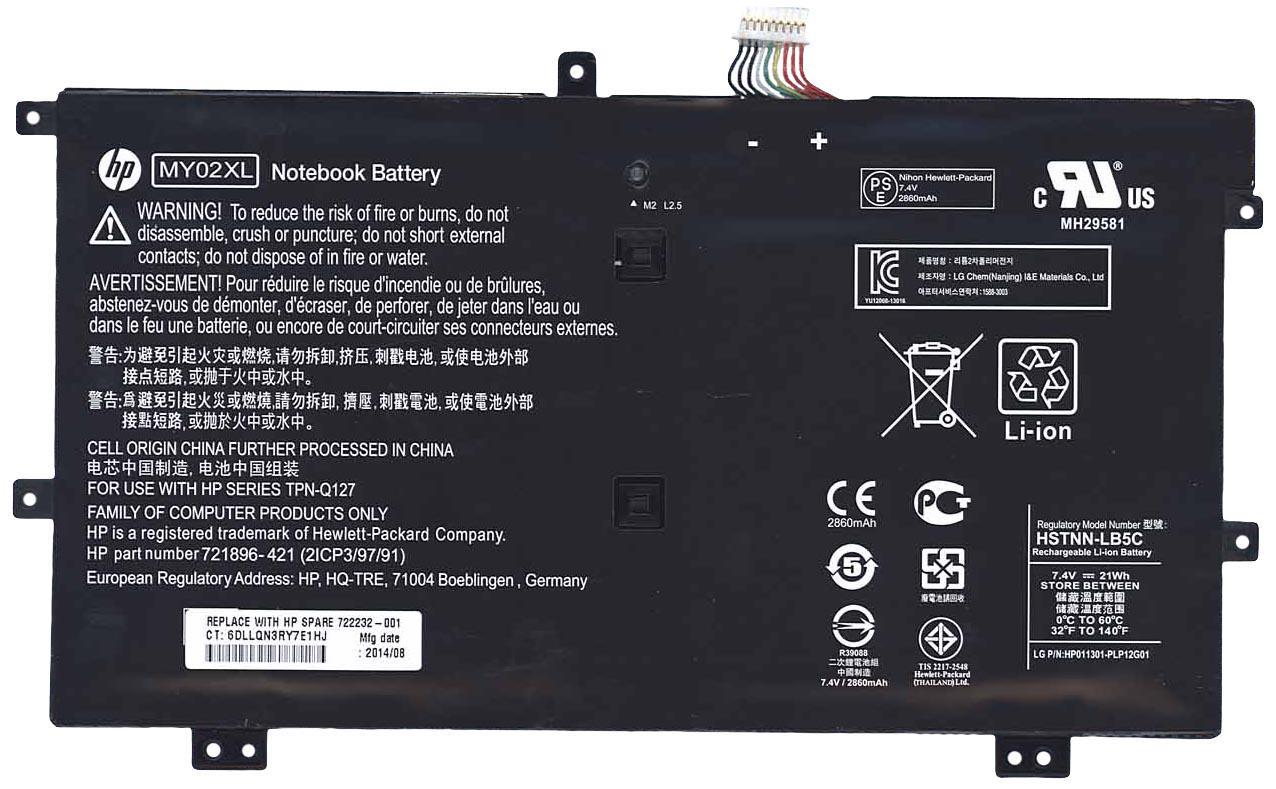 Аккумулятор для планшета HP MY02XL SlateBook 2 7,4V 2860 mAh Black Аккумулятор для планшета HP MY02XL SlateBook 2 7,4V 2860 mAh Black