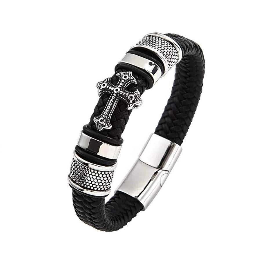 Браслет мужской King Cross из стали и кожи р. 21 Черный