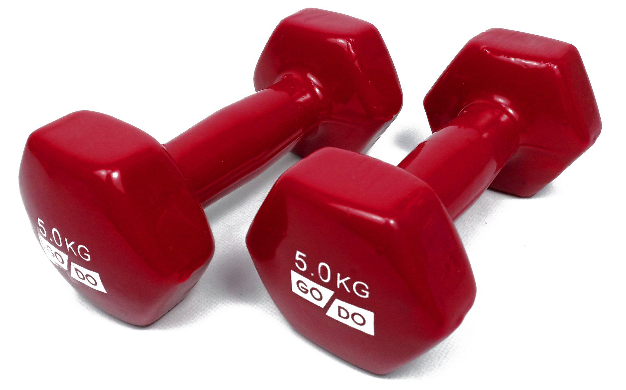 Гантели EasyFit GoDo с виниловым покрытием 5 кг Красный (EF-GD5R) - фото 2 Гантели EasyFit GoDo с виниловым покрытием 5 кг Красный (EF-GD5R) - фото 2