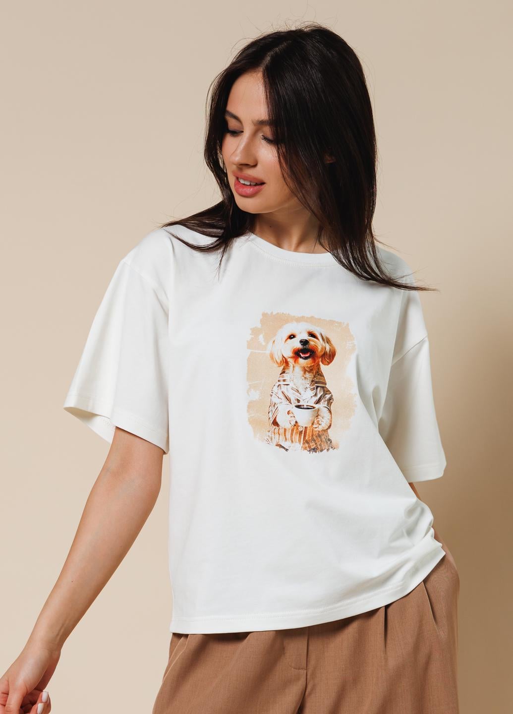 Футболка женская хлопковая oversize с принтом Giulia URBAN PAWS 4826/010 M Multicolor-milk/maltipoo print (2001108224495)