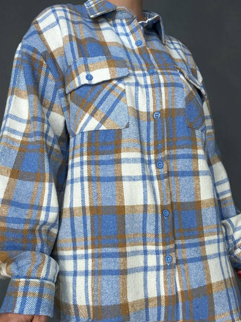 Сорочка жіноча YZY 223 картата оверсайз тепла байка OS Блакитний (5400) - фото 6 Сорочка жіноча YZY 223 картата оверсайз тепла байка OS Блакитний (5400) - фото 6