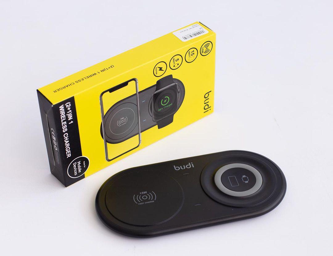 Зарядна станція Budi Wireless Charging Station 2в1 (21393875) - фото 1