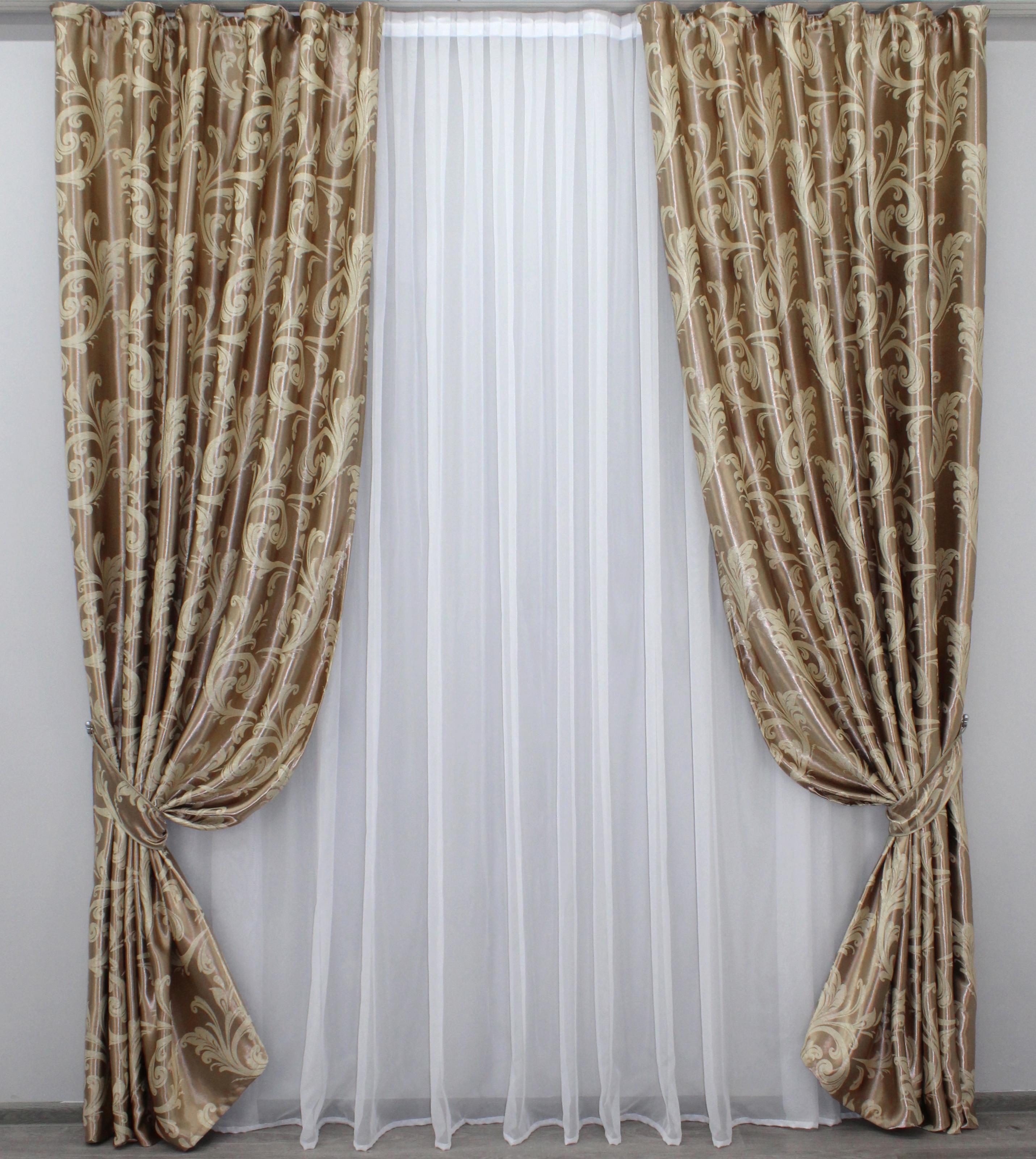 Комплект штор VR-Textil Лилия № 074ш А 100х270 см 2 шт. Кофейный/Бежевый (31-008)