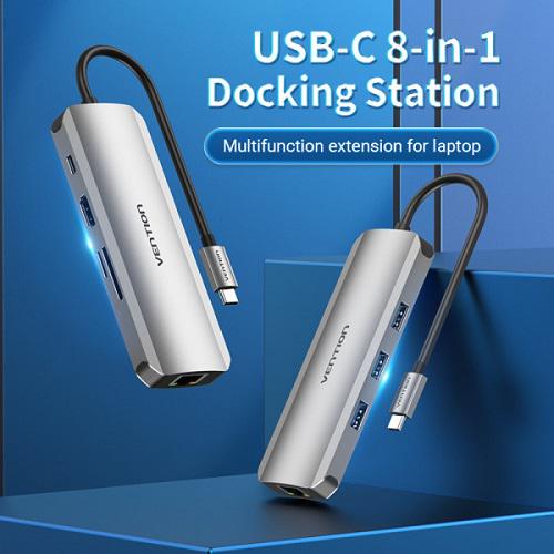 Док-станция Vention TOKHB USB3.1 Type-C-HDMI/USB 3.0x3/RJ45/SD/TF/PD 100W - фото 2