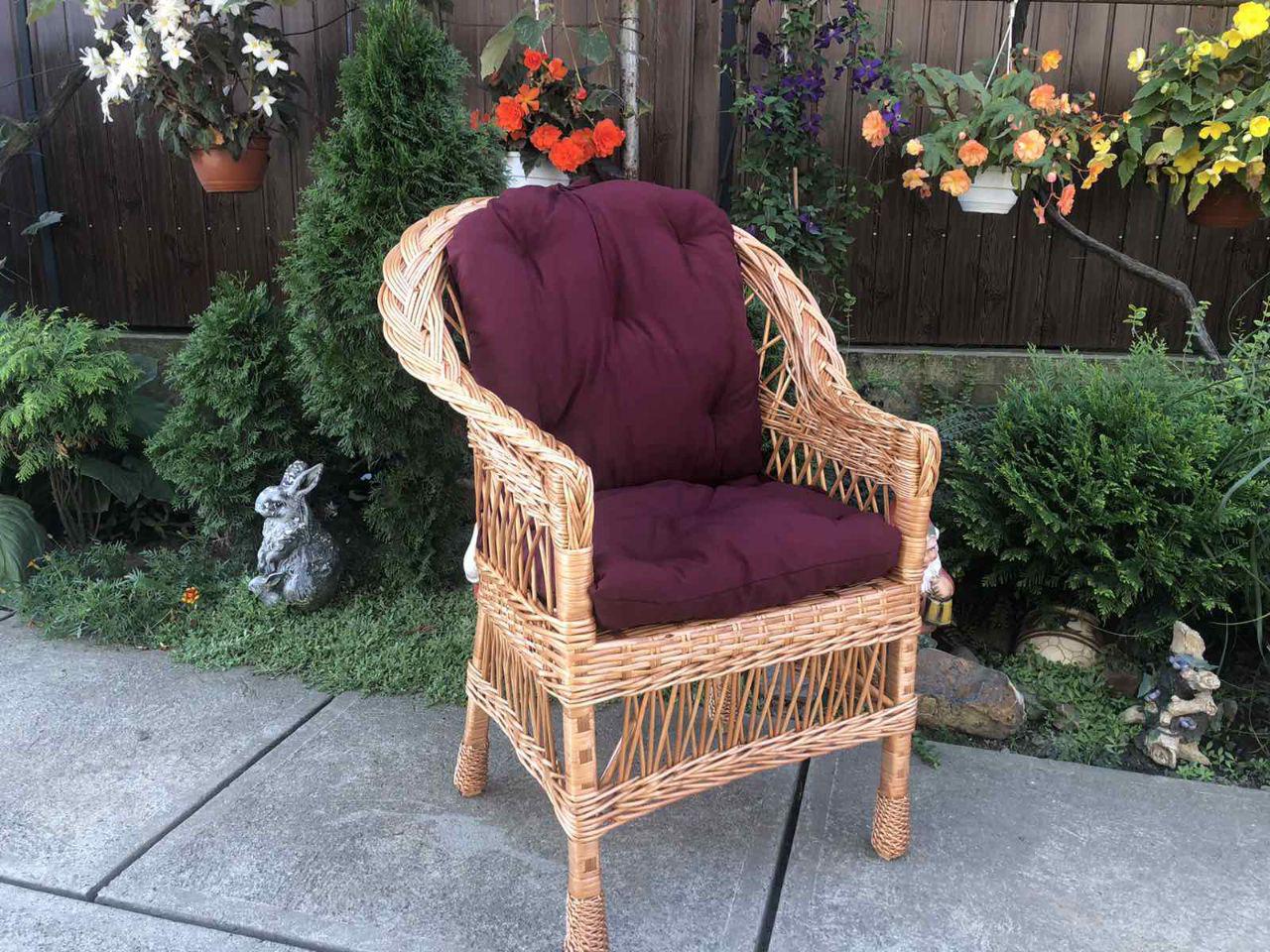 Крісло дерев'яне Woody Стандарт з подушкою садове Світле дерево/Бордовий