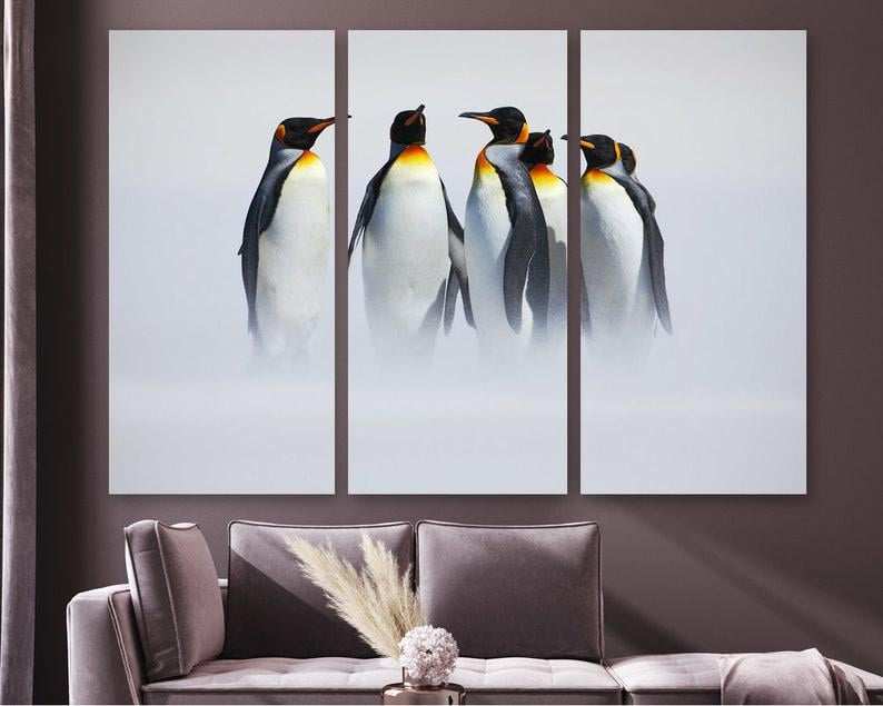 Модульная картина KIL Art Стая пингвинов на холсте из трех частей 156x100 см (M3_XL_234)