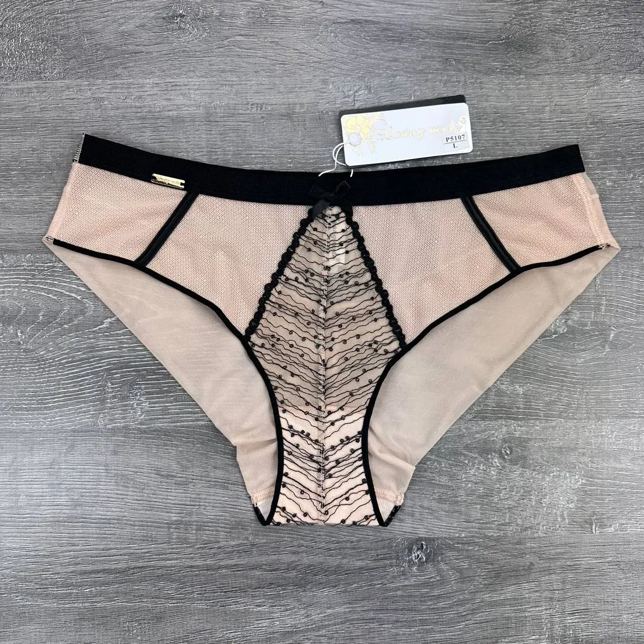Трусы женские Lanny mode 5107k на средней посадке микросетка 3XL Черно-бежевый (29239256)