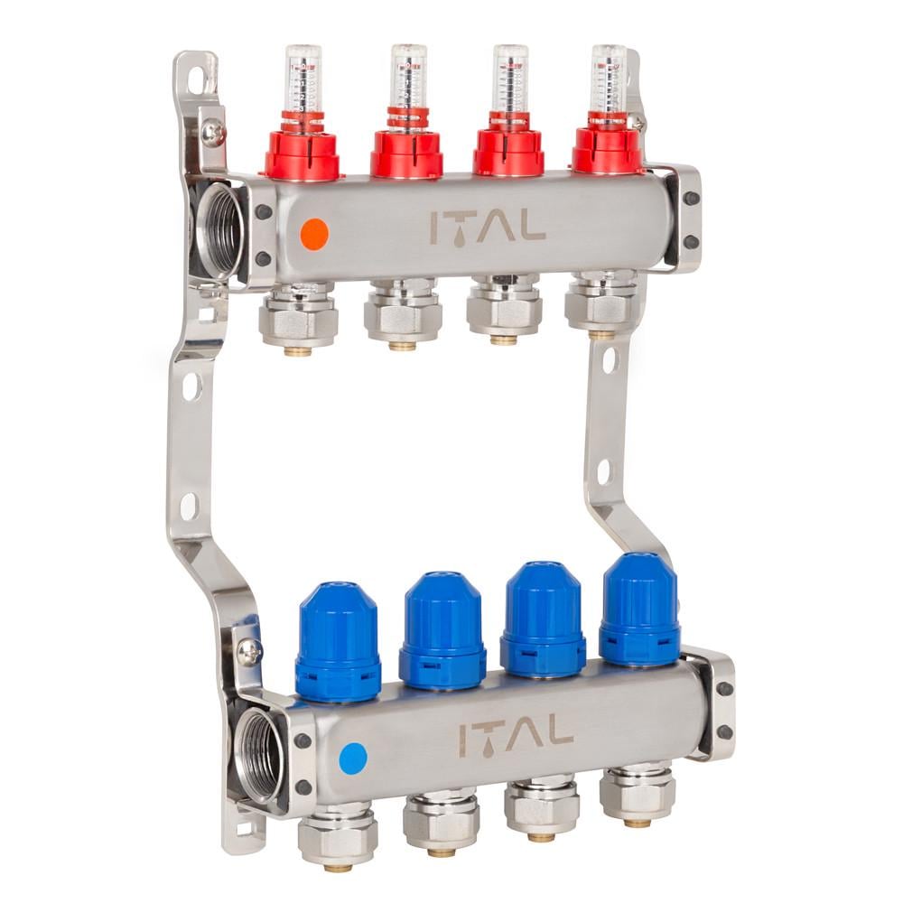 Коллекторный блок с расходомерами Ital HC1-04 x 3/4"Ek нержавеющая сталь Коллекторный блок с расходомерами Ital HC1-04 x 3/4"Ek нержавеющая сталь