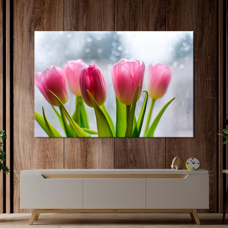 Картина цветы и растения Нежные розовые тюльпаны 120x80 см (A1023-1)