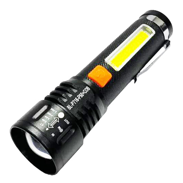 Фонарь ручной аккумуляторный BL-P716-P50-COB zoom Type-C красный боковой свет (2801)