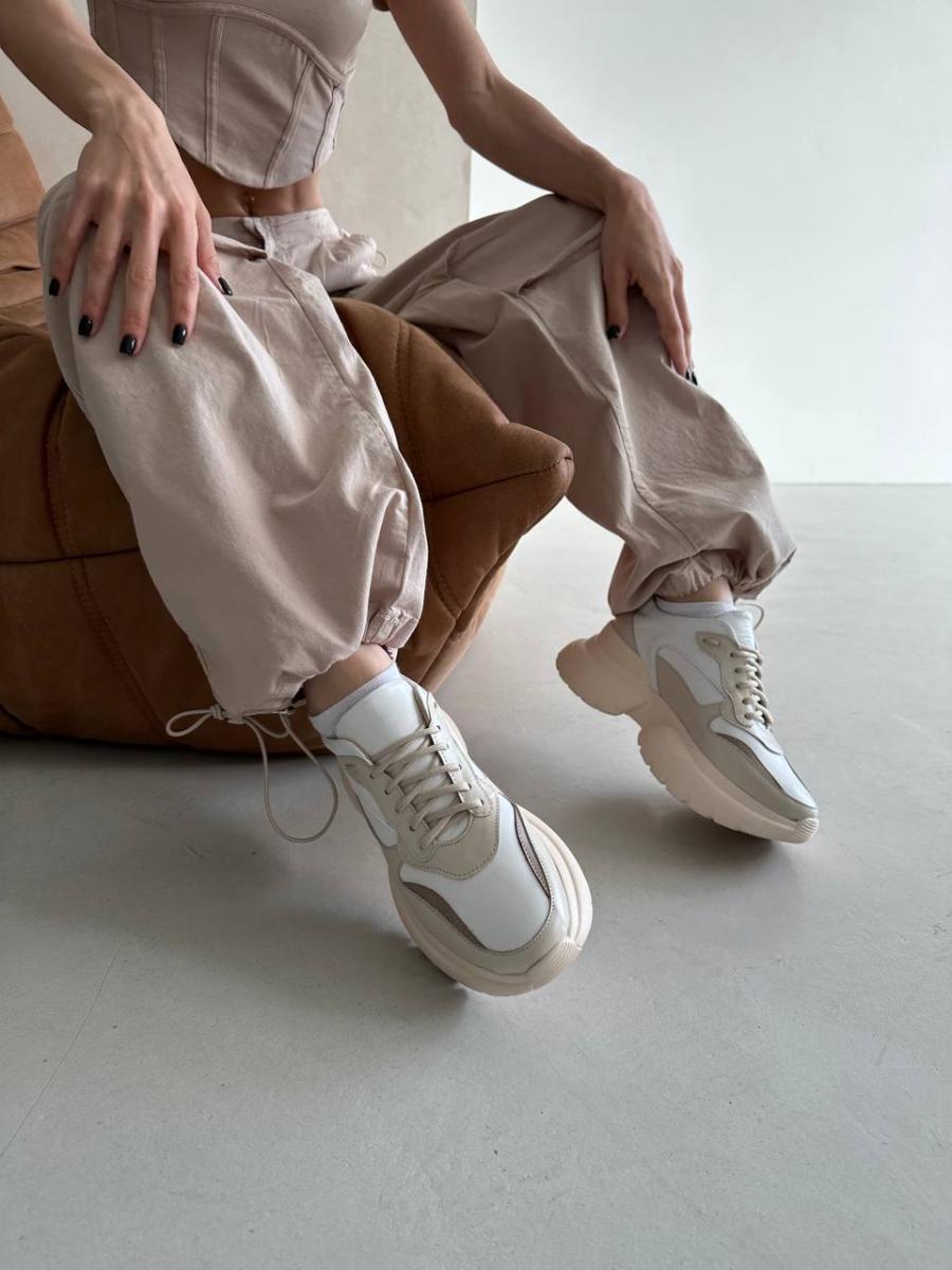 Кроссовки женские кожаные р. 37 Бежевый с белым (6738/37)