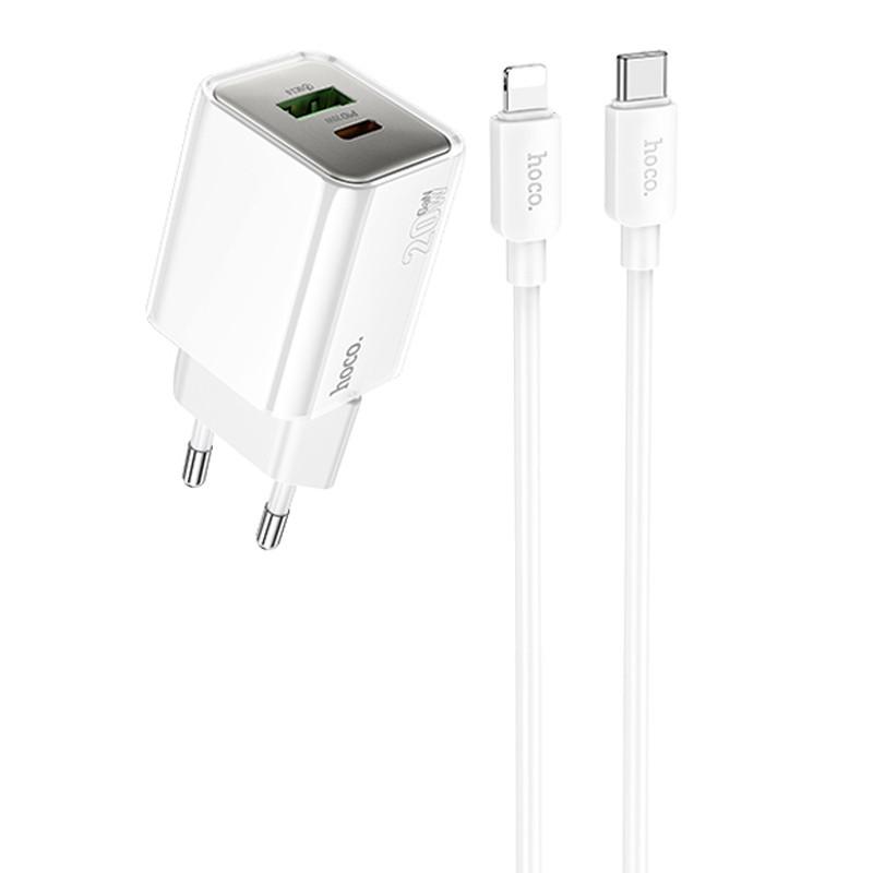 Зарядний пристрій мережевий Hoco N46 Glorious PD20W+QC3.0 (1USB-A/1C)/Type-C to Lightning White (00000073952_1)