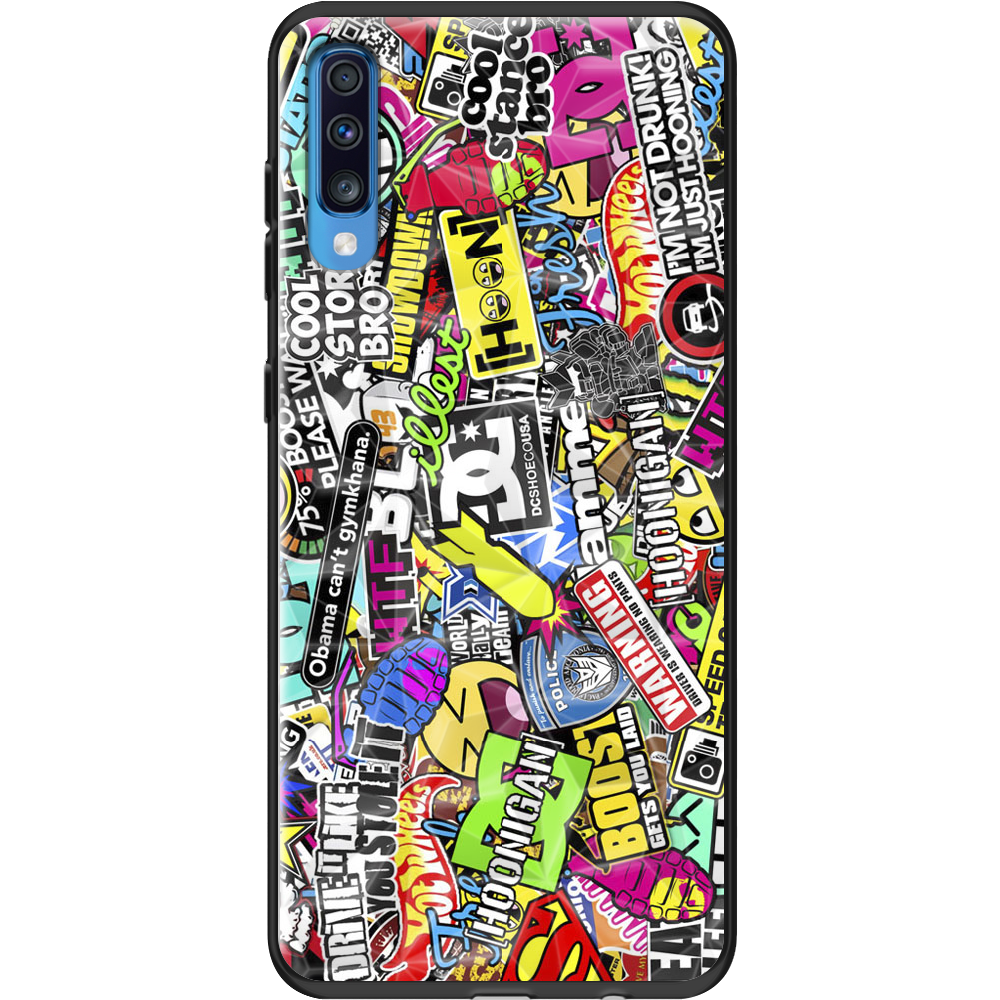 Чехол Boxface Samsung A705 Galaxy A70 Multicolored Inscriptions Черный силикон с призмой (36860-up880-37863)