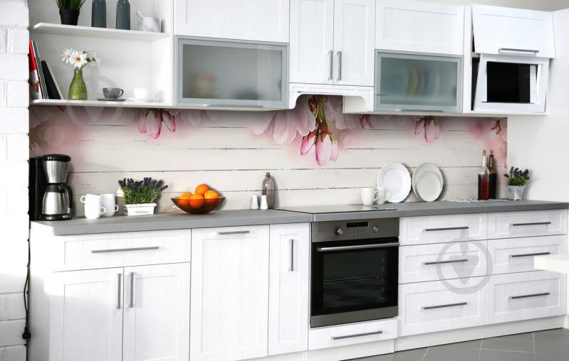 Скинали на кухню Zatarga «Крупные цветы сакуры» 600х3000 мм виниловая 3Д наклейка кухонный фартук Скинали на кухню Zatarga «Крупные цветы сакуры» 600х3000 мм виниловая 3Д наклейка кухонный фартук