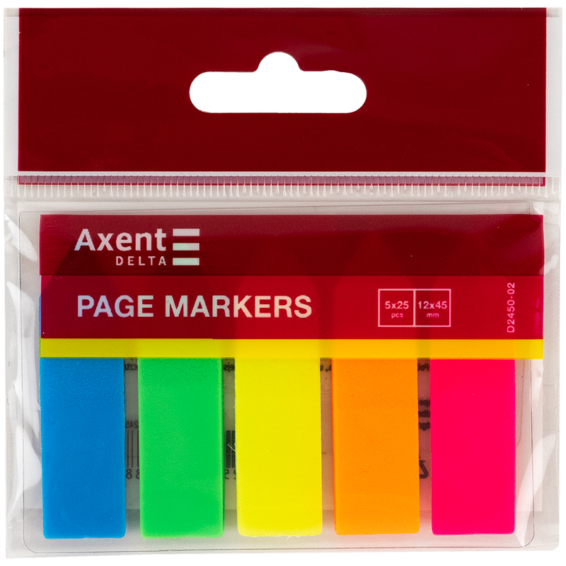 Закладки пластиковые Axent Delta 12х45 мм D2450-02 125 шт. неоновые (4250804812880)