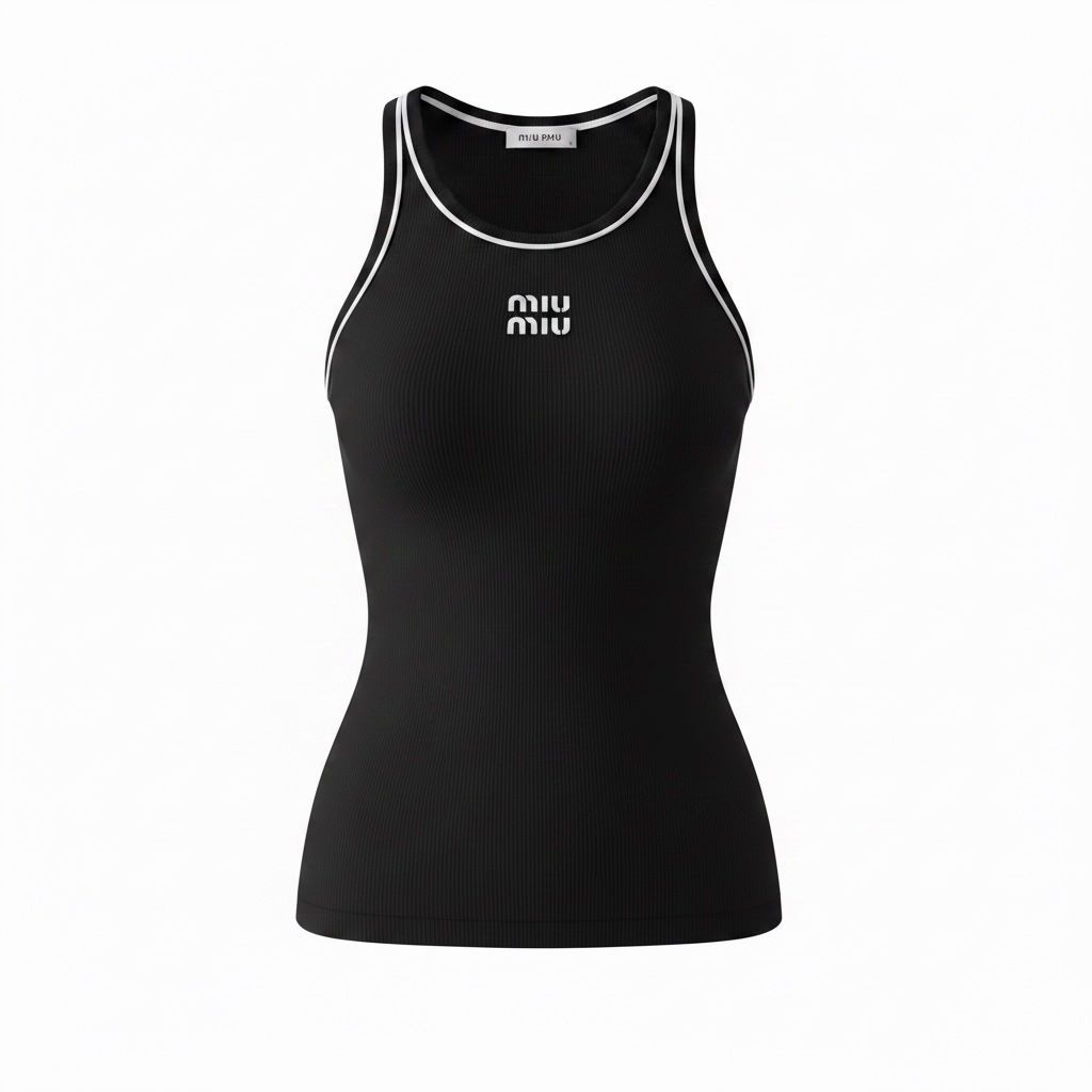Майка женская Miu Miu Anagram в рубчик с контрастной окантовкой L Черный (MM24002.7L) Майка женская Miu Miu Anagram в рубчик с контрастной окантовкой L Черный (MM24002.7L)