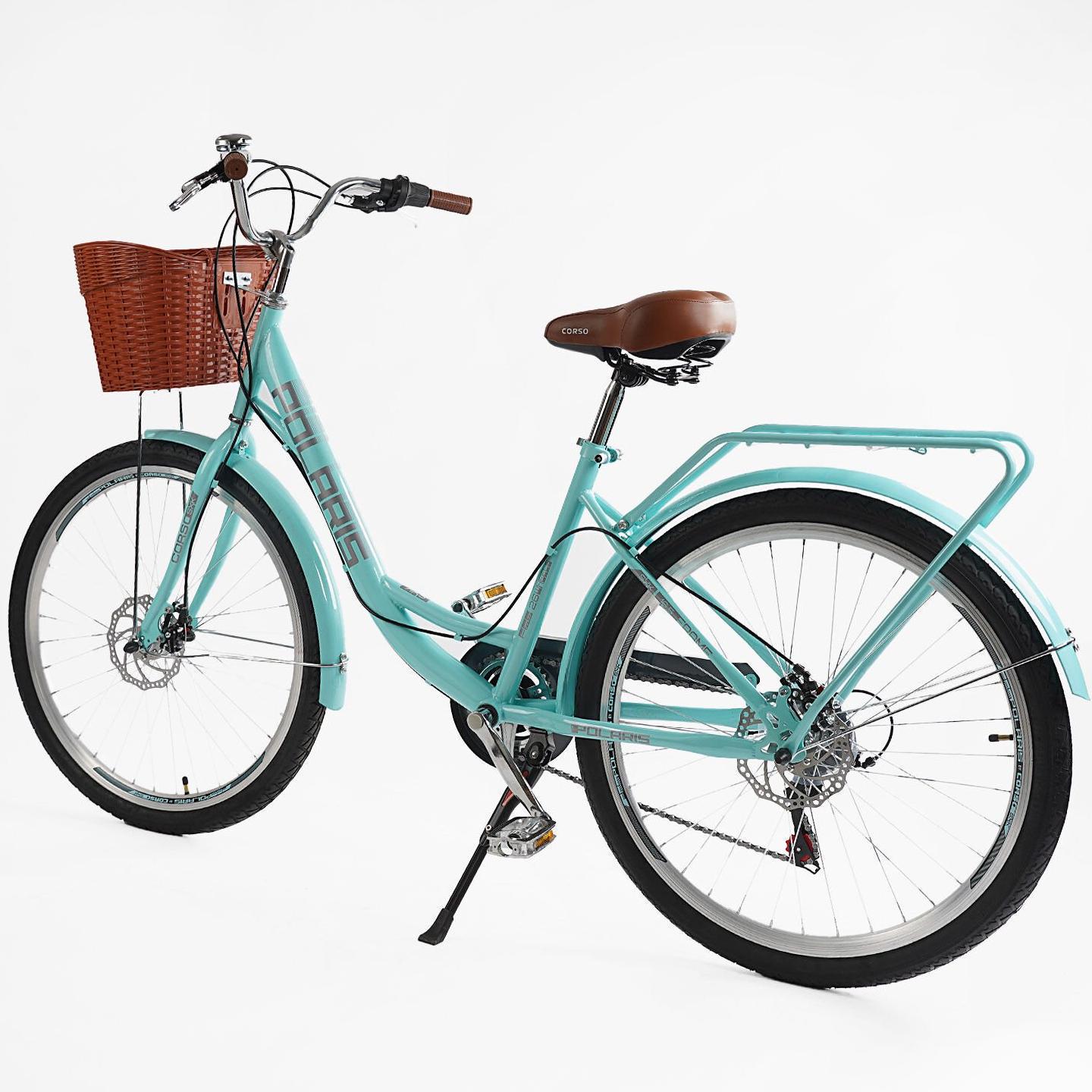 Велосипед міський Corso Polaris з кошиком та багажником рама 16,5"/26" Бірюзовий - фото 3 Велосипед міський Corso Polaris з кошиком та багажником рама 16,5"/26" Бірюзовий - фото 3