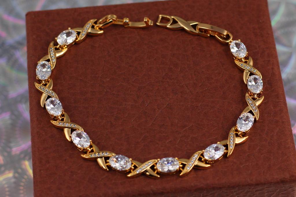 Браслет Xuping Jewelry Овальные белые камни со звеньями Х 17 см 7 мм Золотистый (1810323466)
