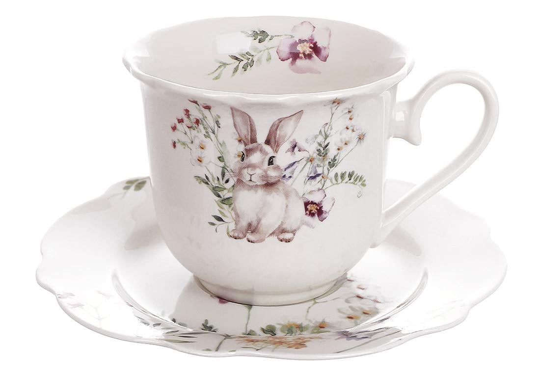 Чашка с блюдцем BonaDi Весенняя история фарфоровая 270 мл (090K)