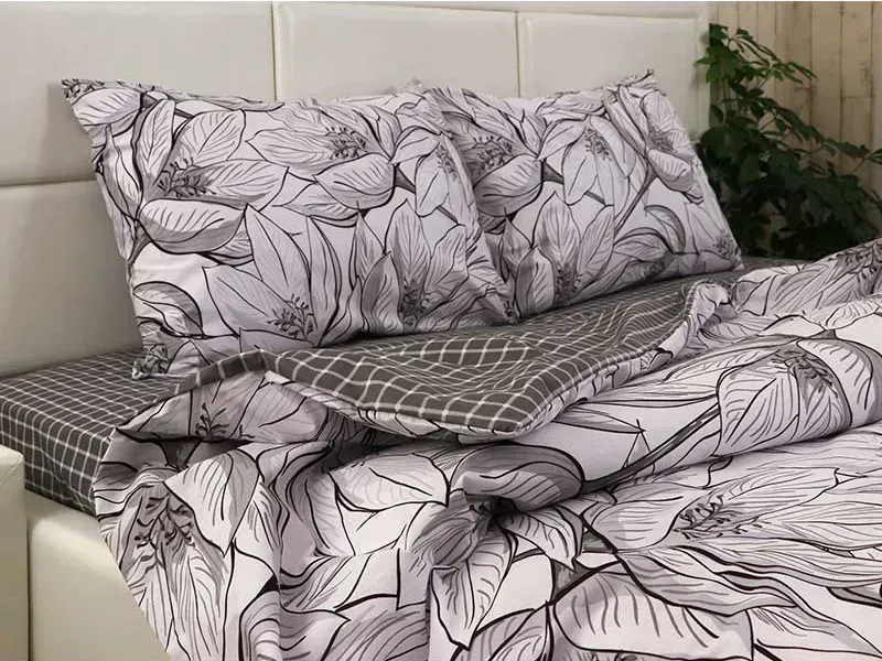 Комплект постельного белья Цветки и клеточка бязь полуторный 150х220 см (G-1903-1/WP/1.5) - фото 4