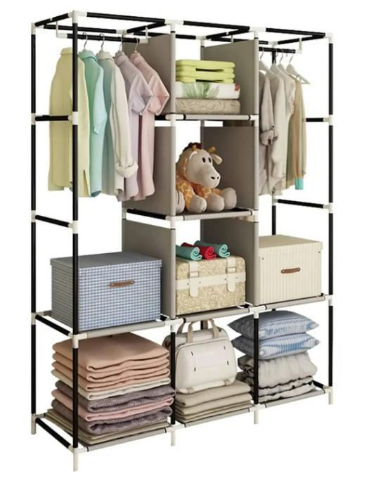 Тканинна шафа для одягу Storage Wardrobe 88130 130х45х175 см Бежевий - фото 4