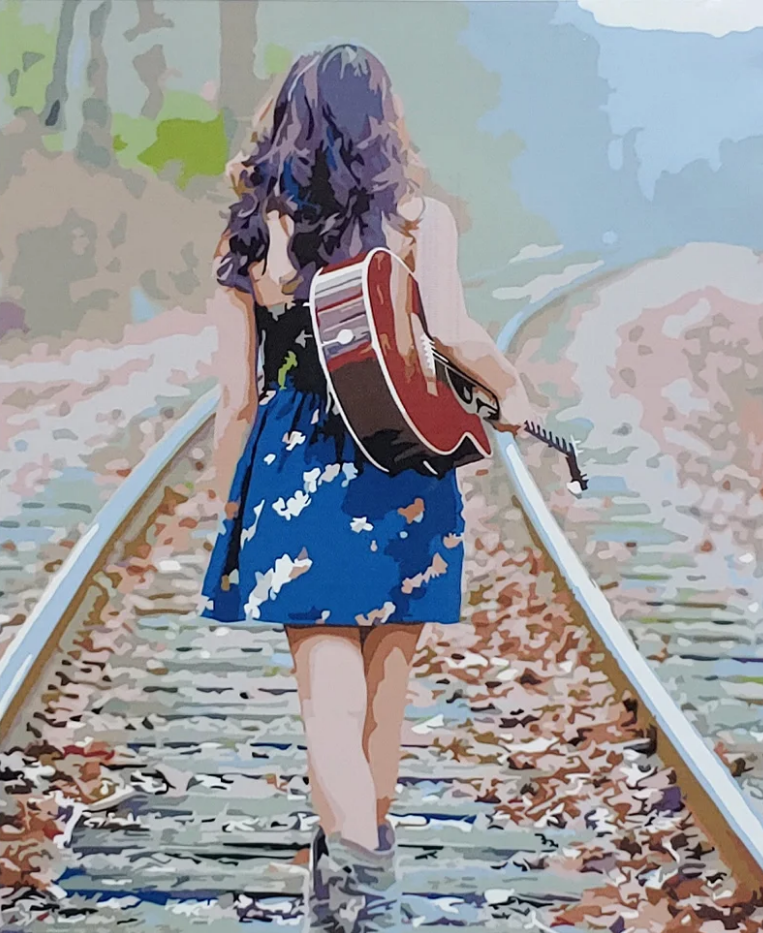 Картина по номерам Strateg Премиум Девушка с гитарой с лаком и уровнем 40x50 см (SY6765)