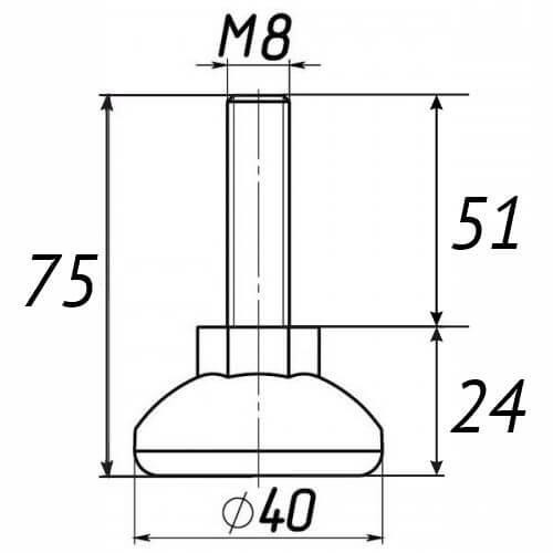 Опора регульована Steelfix М8х75 D40мм 40 шт. Чорний (246270) - фото 2