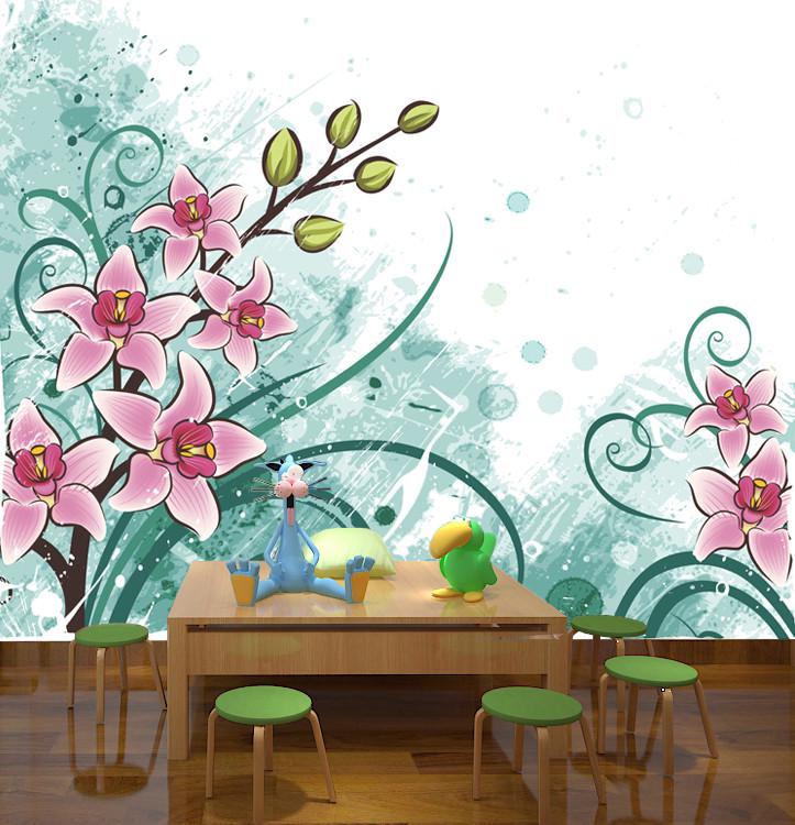 Фотообои 3D флизелиновые цветочные для спальни/зала/кухни Веточка орхидеи