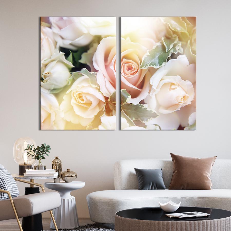 Модульная картина на холсте Диптих Розы пастельных цветов 165x122 см (250-2)