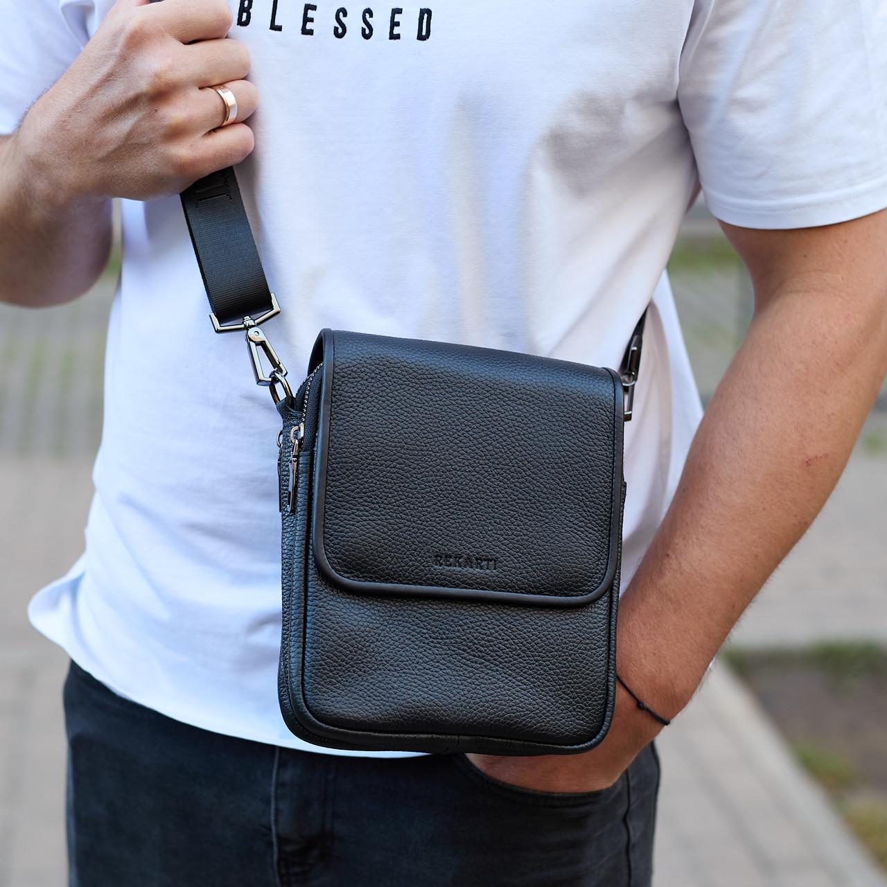 Сумка мужская на одно плечо для телефона 17,5х22х6 см Черный (TD-57951)