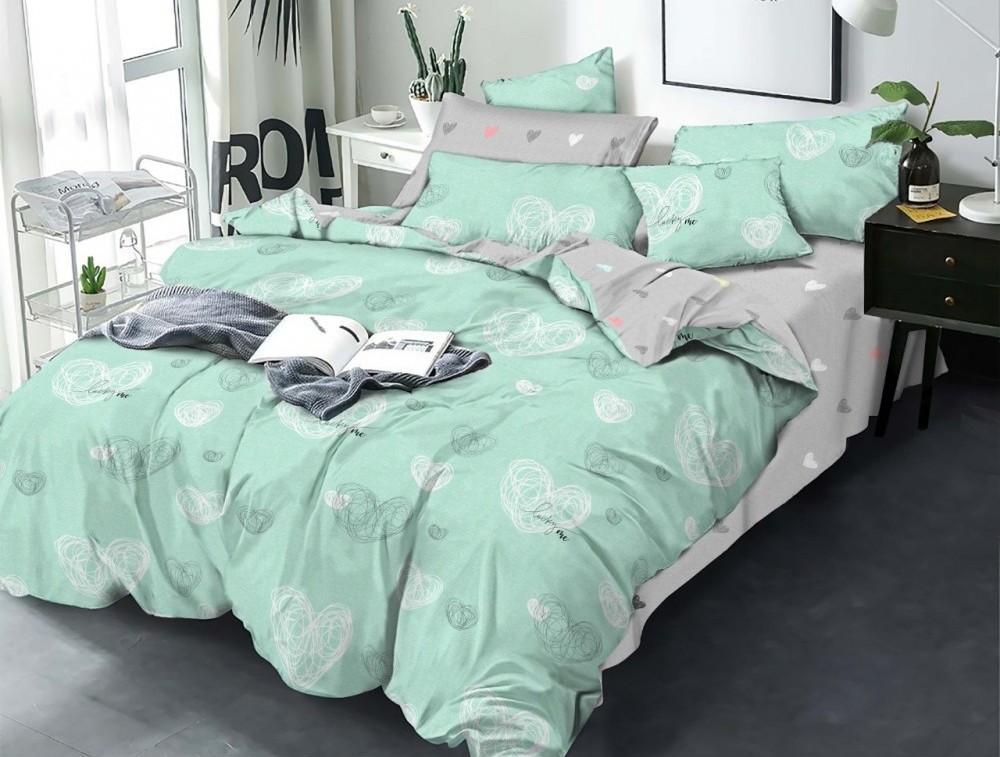 Комплект постельного белья Family Сердца двуспальный Бязь голд 9981985 Мятный (DR010463)
