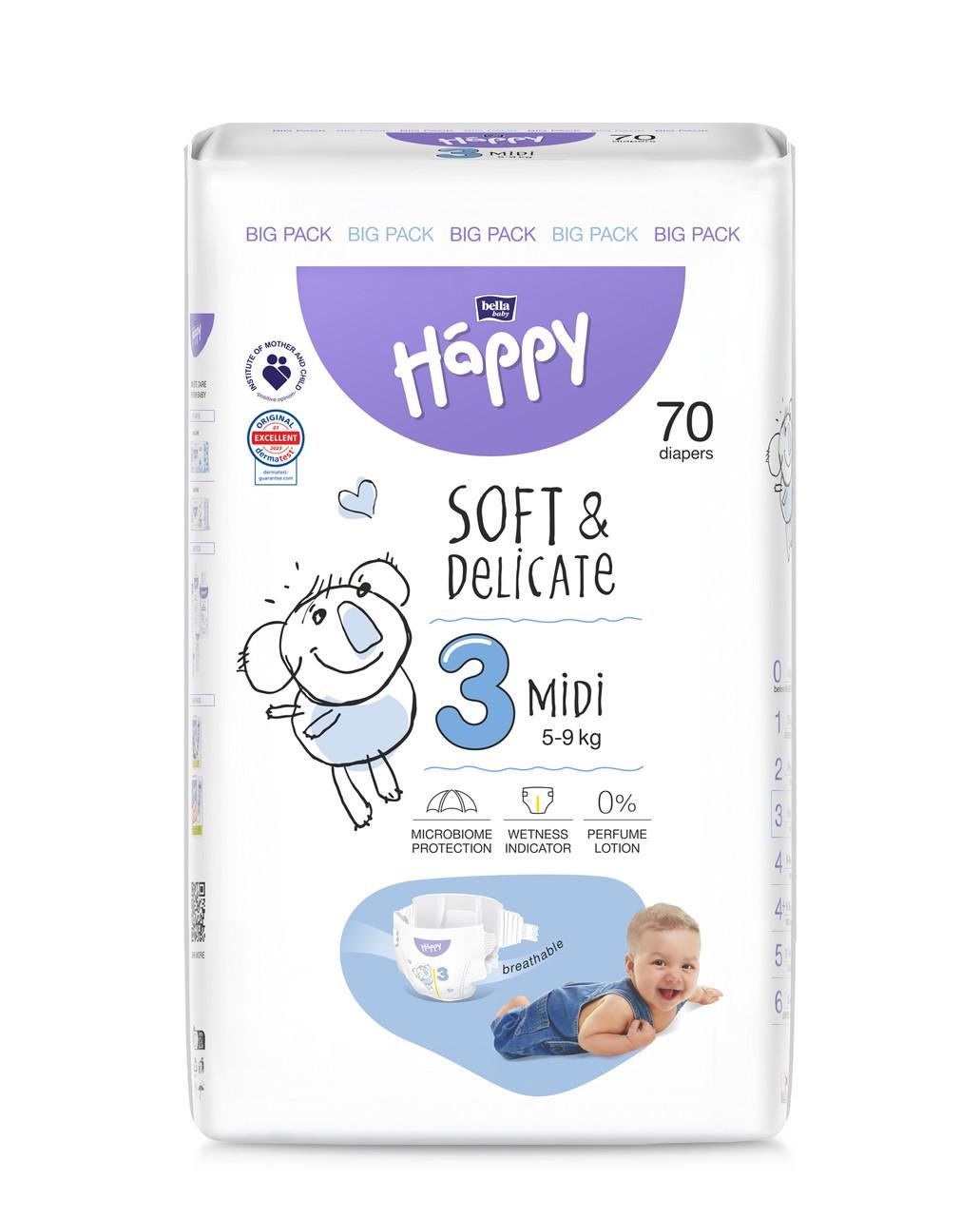 Подгузники детские Happy 3 Midi 5-9 кг 70 шт.