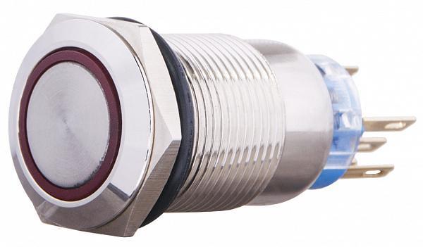 Кнопка металлическая АСКО-УКРЕМ с подсветкой и фиксацией 1НВ+1НЗ 220В TYJ19-371 Красный (A0140010118)