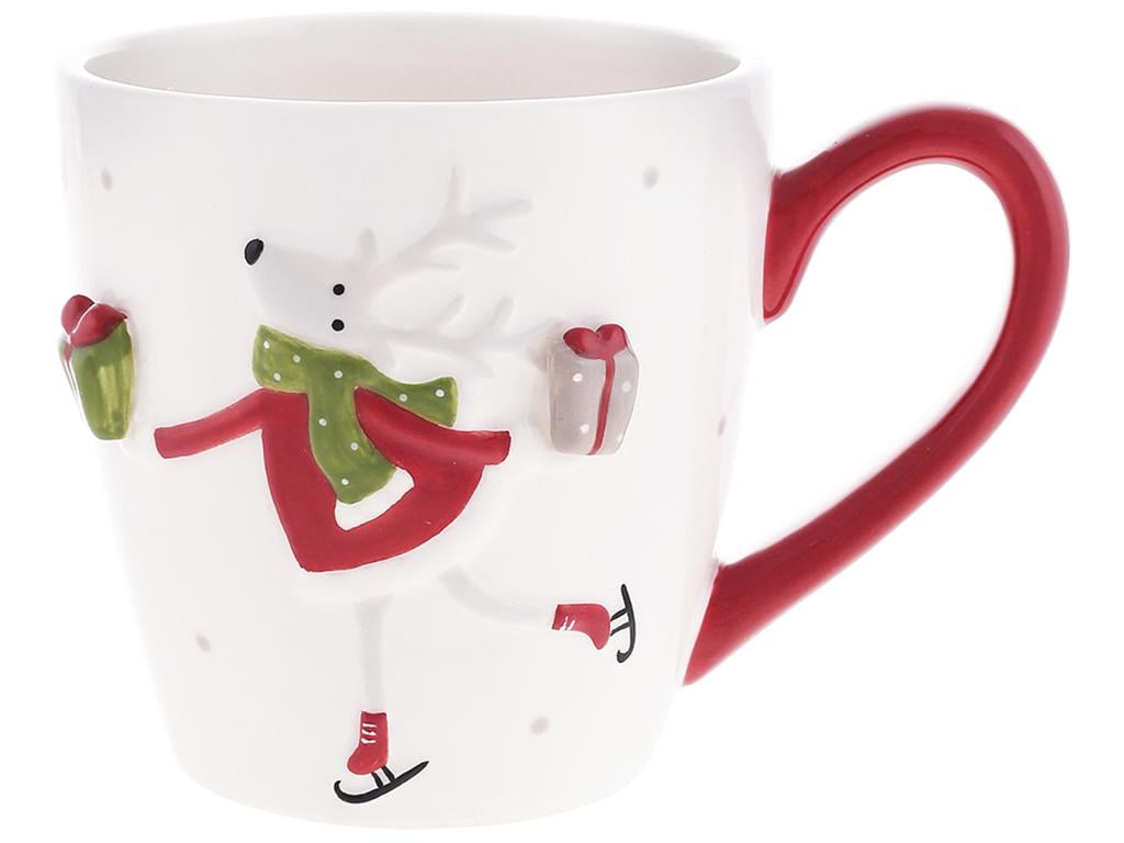 Кухоль керамічний Олень з подарунком з червоною ручкою 470 мл (BDI-834-350) - фото 1 Кухоль керамічний Олень з подарунком з червоною ручкою 470 мл (BDI-834-350) - фото 1