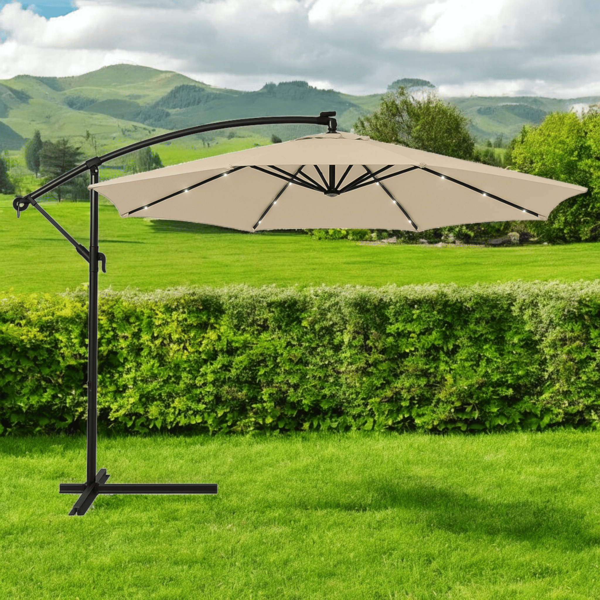 Садова парасолька WCG з поліестеру 160G сталевою рамою LED-підсвічування на сонячній панелі з чохлом 3 м Бежевий (W-7011LED-BE1) - фото 1 Садова парасолька WCG з поліестеру 160G сталевою рамою LED-підсвічування на сонячній панелі з чохлом 3 м Бежевий (W-7011LED-BE1) - фото 1