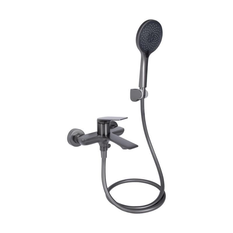 Смеситель для ванны Qtap Vlasta New с душевым гарнитуром PVD Gunmetal Black (QTVLA259GMB45643)