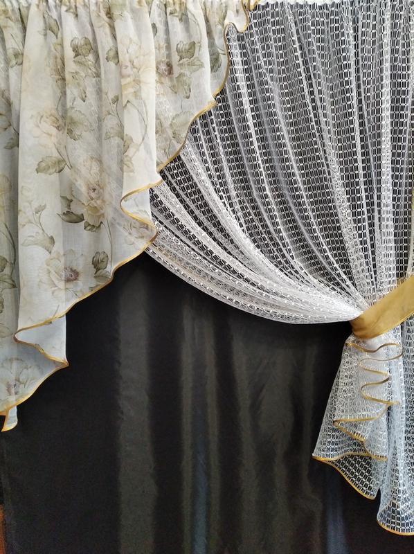 Фіранка кухонна сітка з ламбрекеном батист 300х170 см Білий/Бежевий (ул-56)