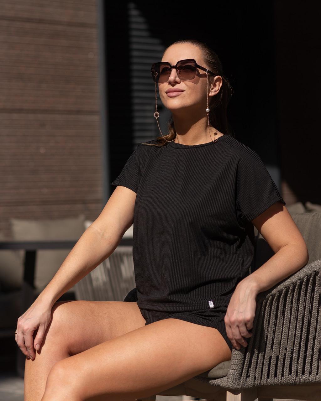 Костюм женский из рубчика футболка и шорты Черный (1871166626) - фото 4 Костюм женский из рубчика футболка и шорты Черный (1871166626) - фото 4