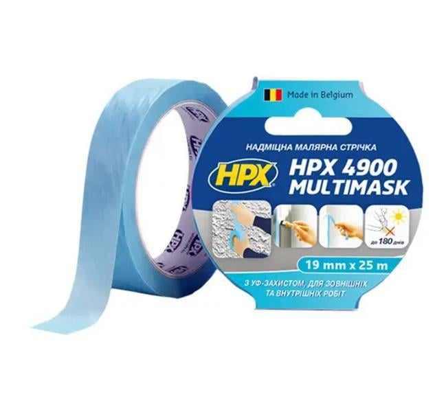 Малярная лента самоклейка HPX HPX EW1925 25 м x 19x0,05 мм до +120°C бумага Циановый