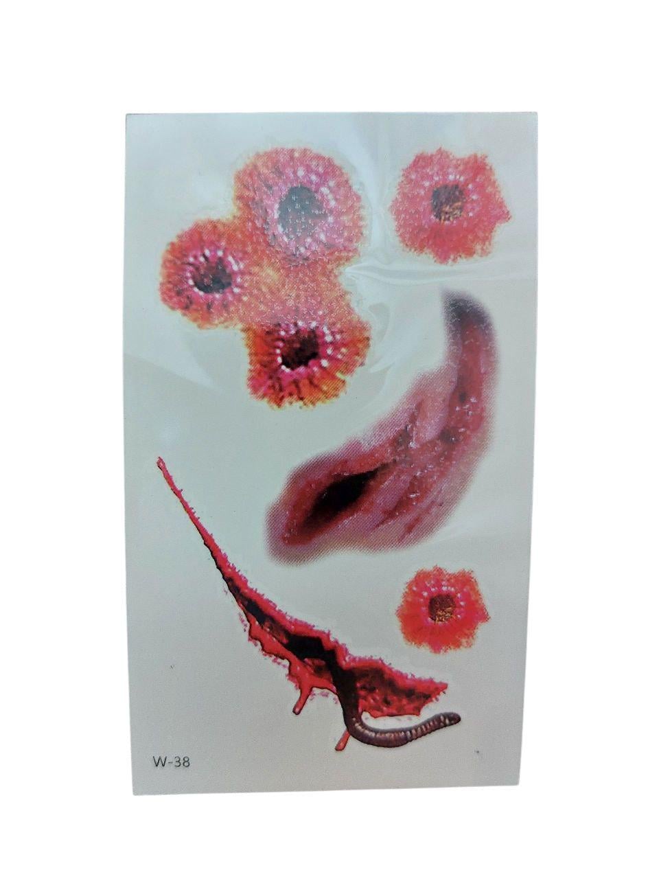 Наклейки тату на Хэллоуин с ранами 10x6 см Красный (900049)