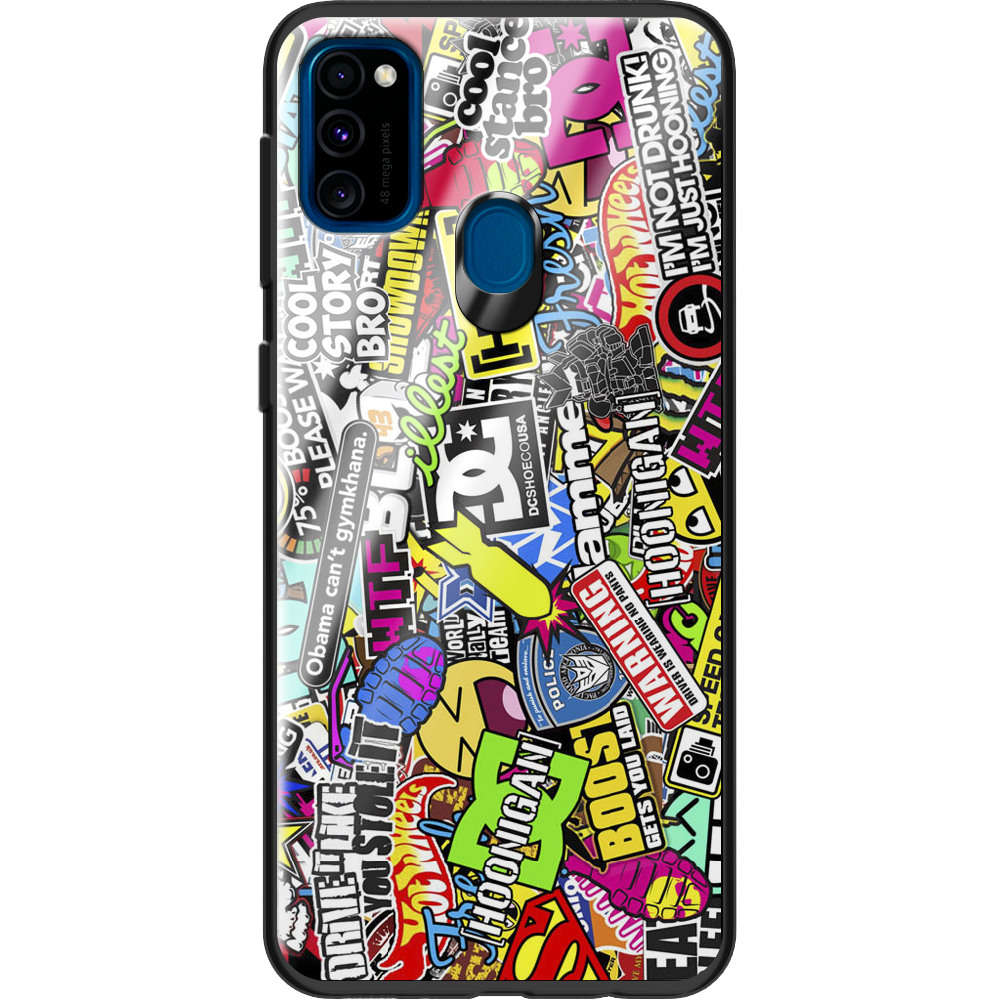 Чехол с рисунком Boxface Samsung M307 Galaxy M30s Multicolored Inscriptions Черный силикон со стеклом (38209-up880-38348)